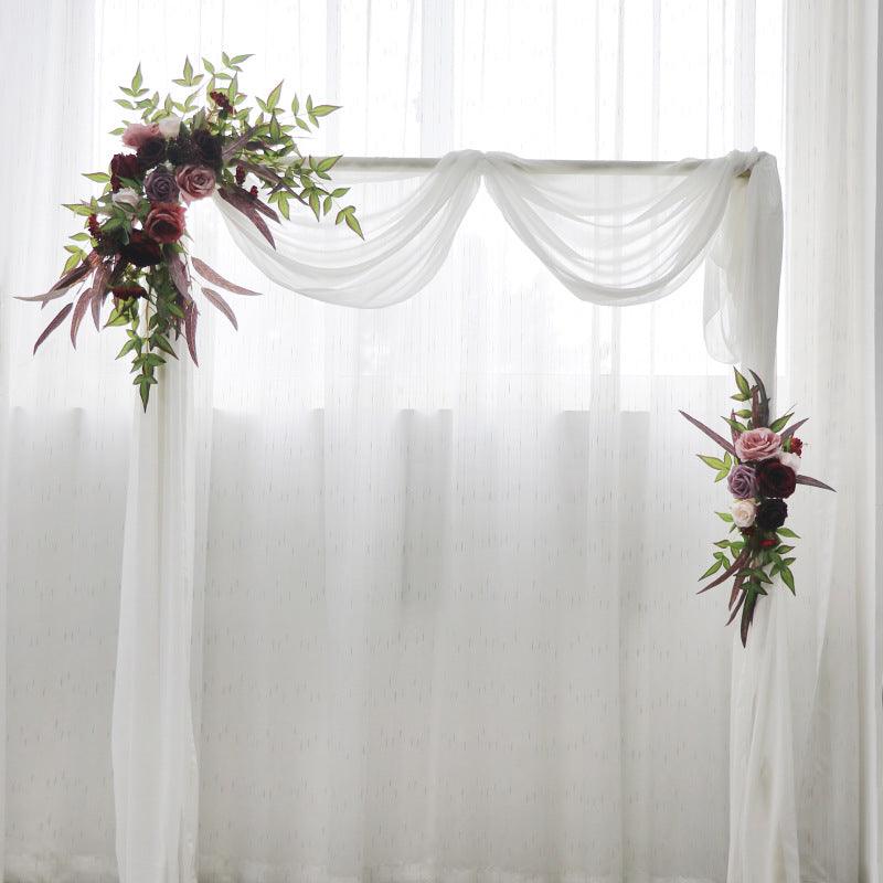 Burgundy Roses Wedding Arch Hanging Corner Floral Decor